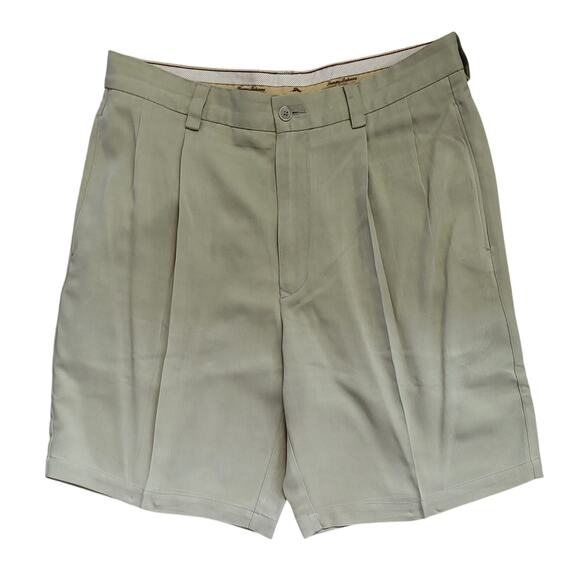 Tommy Bahama Men's Khaki Shorts Size 33 Beige Pleated 100% Silk EUC - Picture 1 of 12